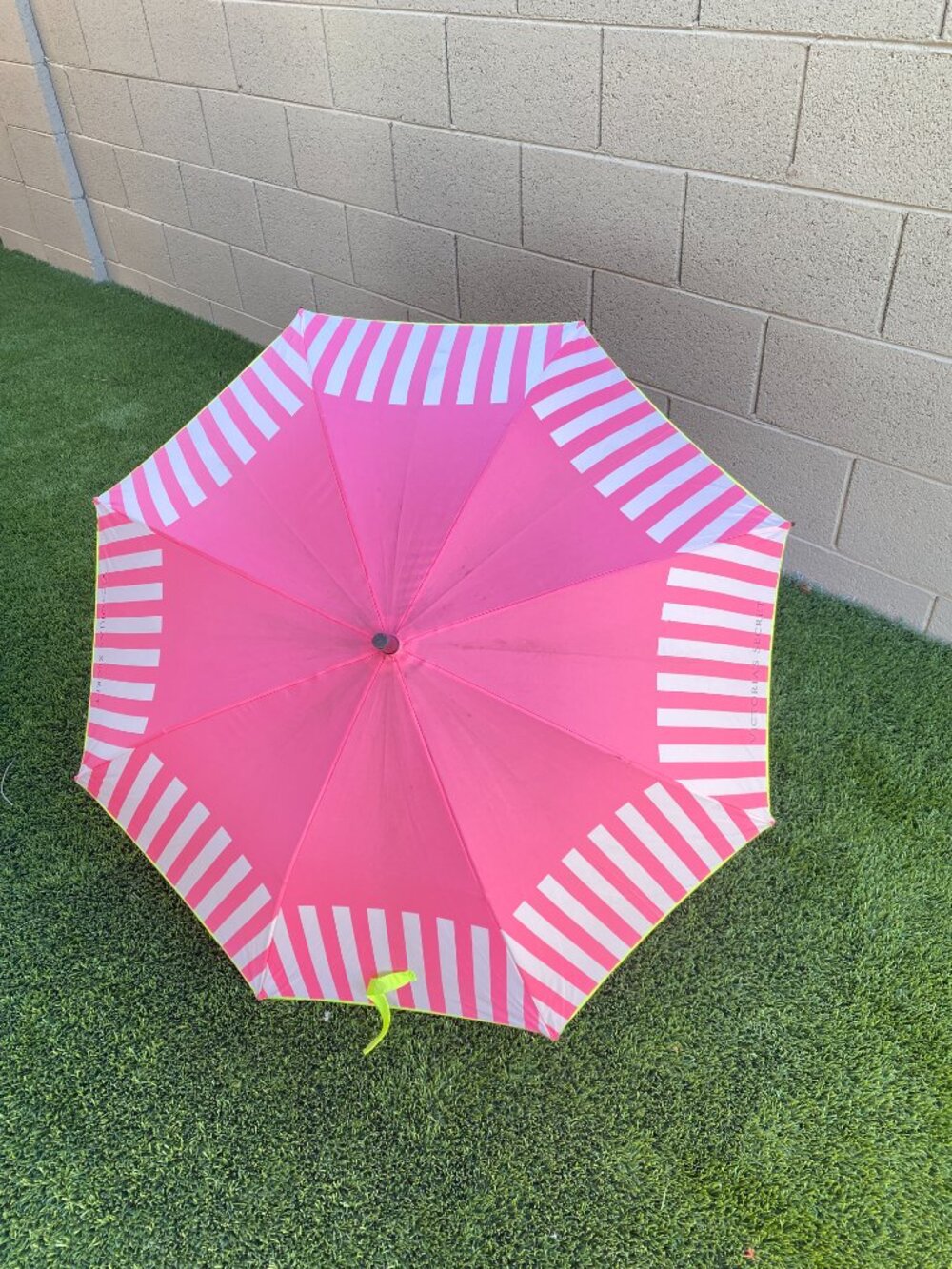 Victoria's Secret Pink/Lime Striped Parasol Umbrella - Picture 2 of 8